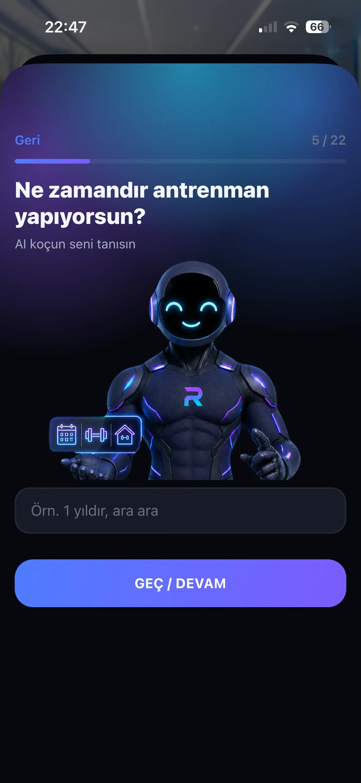 REPRA antrenman deneyimi seçim ekranı