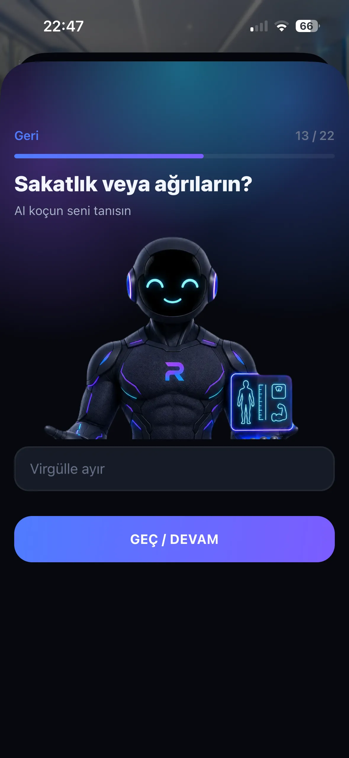 REPRA sakatlık ve hassasiyet seçim ekranı