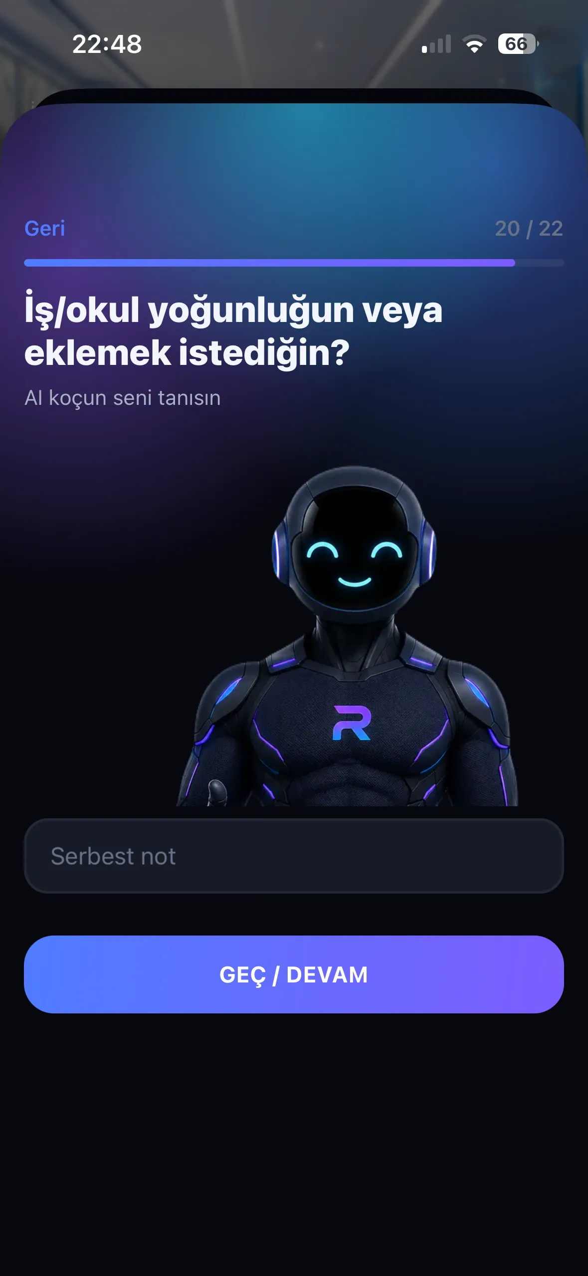 REPRA yaşam tarzı seçim ekranı